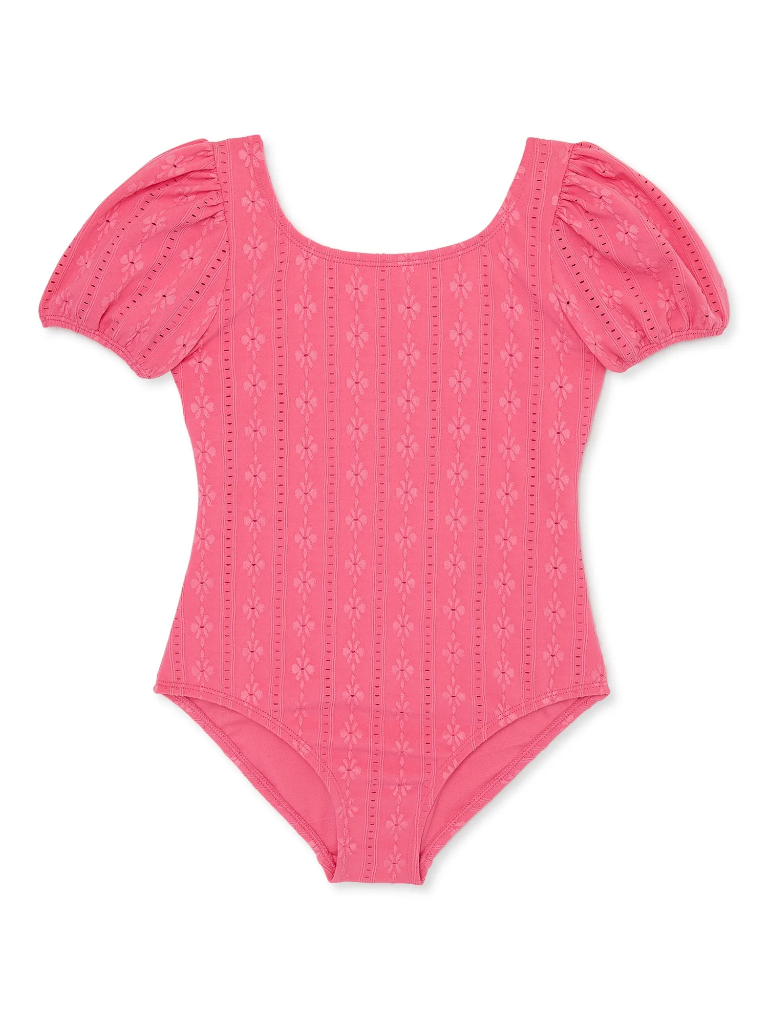 Wonder Nation Girl's Crochet Puff Sleeve Swimsuit, 1-Piece, Sizes 4-18 & Plus | Walmart (US)