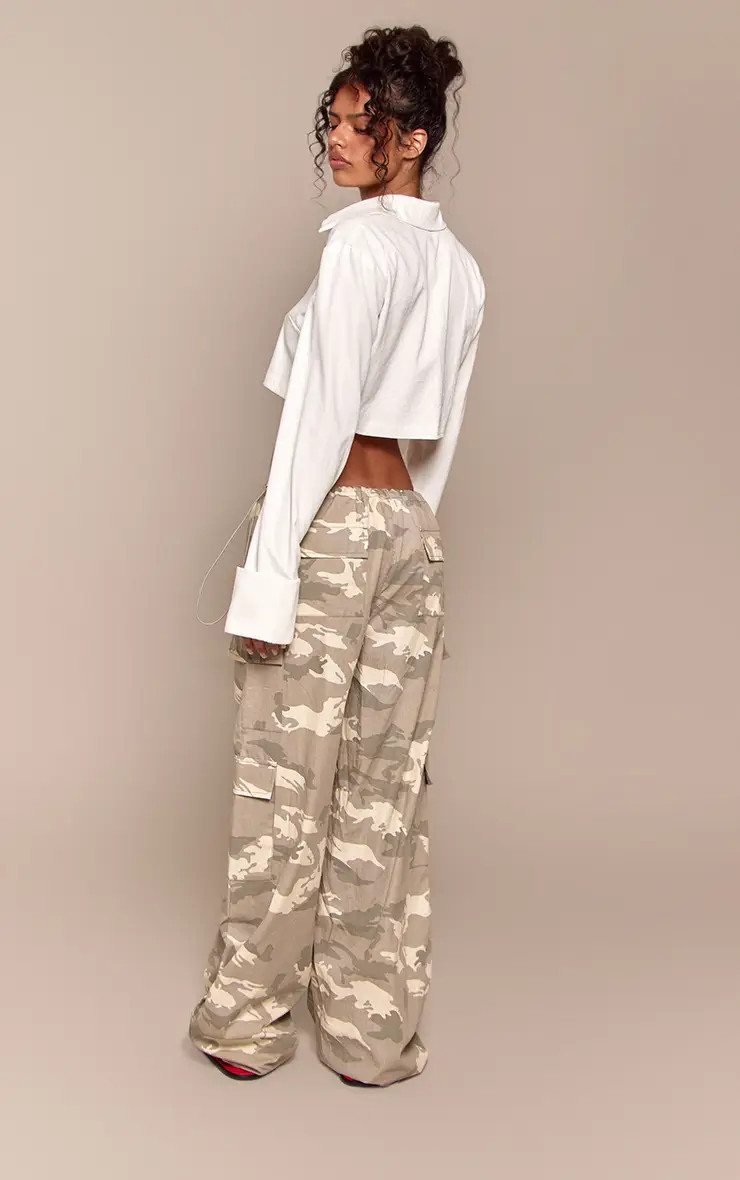 Grey Camo Cargobroek Met Elastische Tailleband Detail | PLT NL | Prettylittlething Netherlands