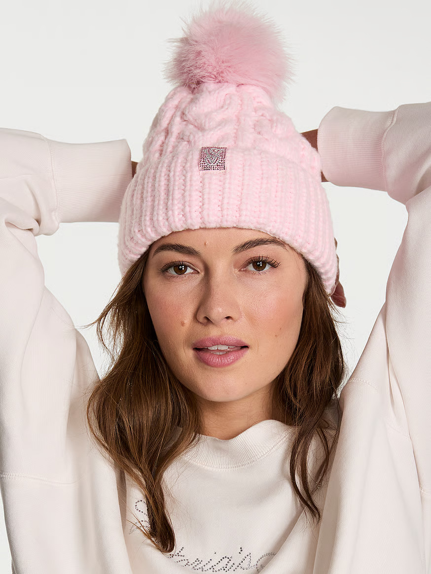 Buy Cozy Cable-Knit Pom Beanie, Ballerina Pink - Order Hats online - Victoria's Secret US | Victoria's Secret (US / CA )