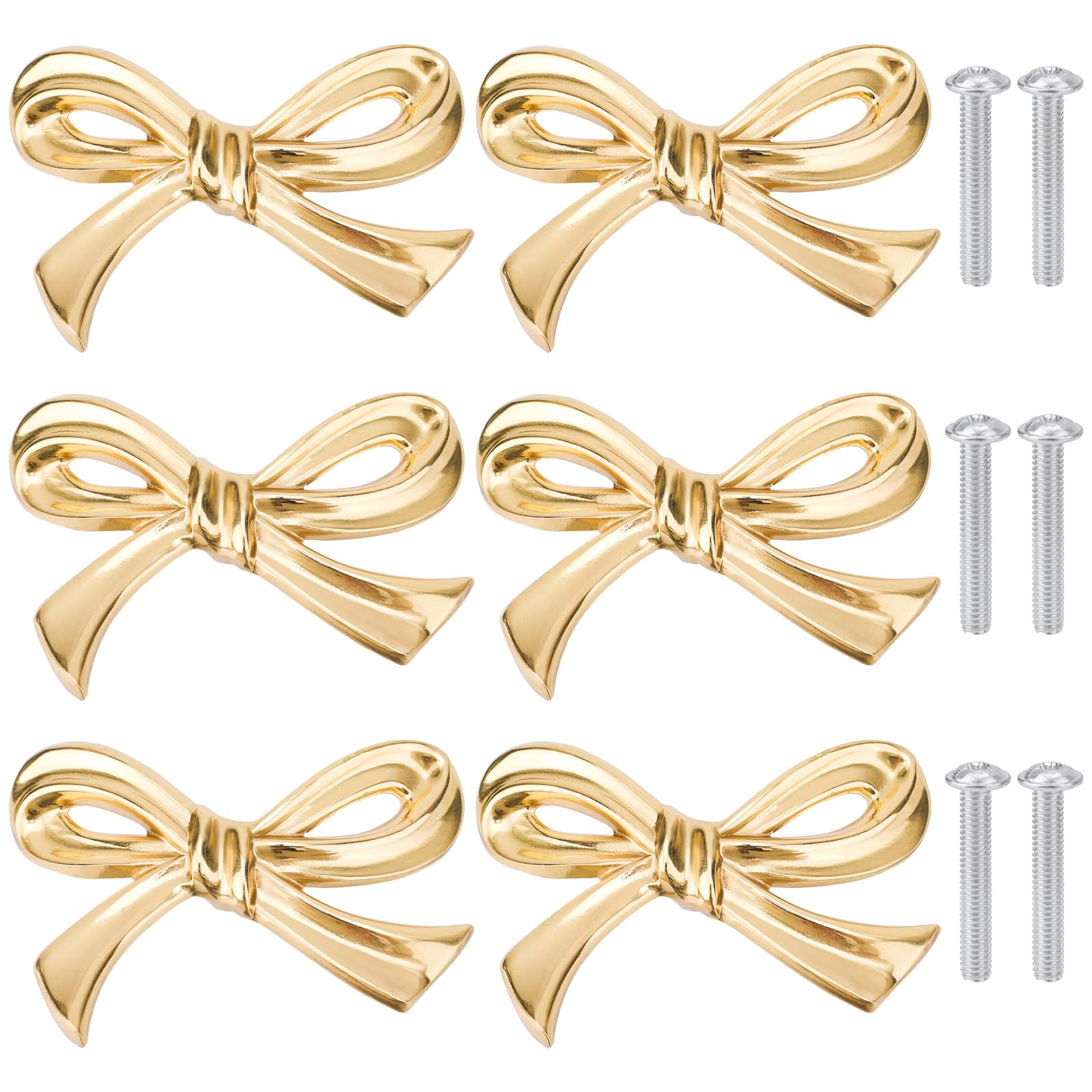 6pcs Bow Shape Cabinets Knobs, Brass Bow Furniture Door Pulls Vintage Gold Drawer Knobs Decorativ... | Amazon (US)