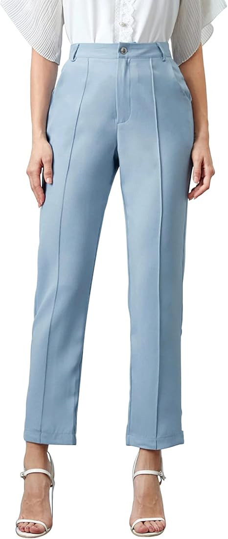 Ebifin Women's Straight Leg Chino Pants Office Work Dress Pants with Pockets | Amazon (US)