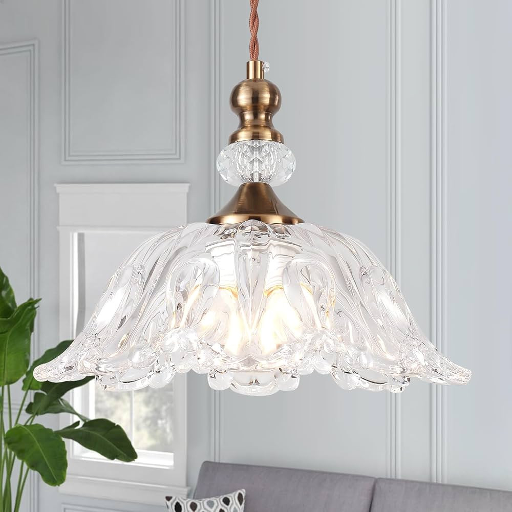 CWarmozy Vintage Small Glass Pendant Light Fixtures for Kitchen Island 10.6" Farmhouse Brass Gold... | Amazon (US)