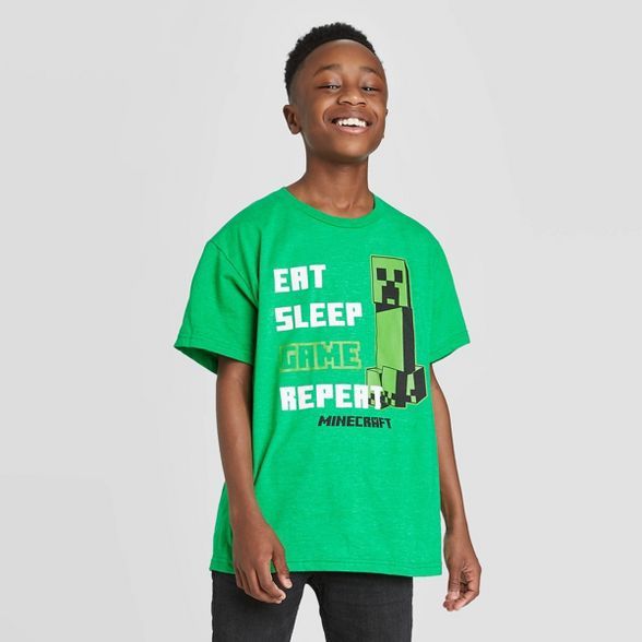 Boys' Minecraft Game List Short Sleeve T-Shirt - Green | Target