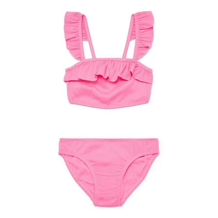 Wonder Nation Girls Ruffle Bikini Top and Scoop Bottoms Swim Set with UPF 50, 2-Piece, Sizes 4-18 | Walmart (US)