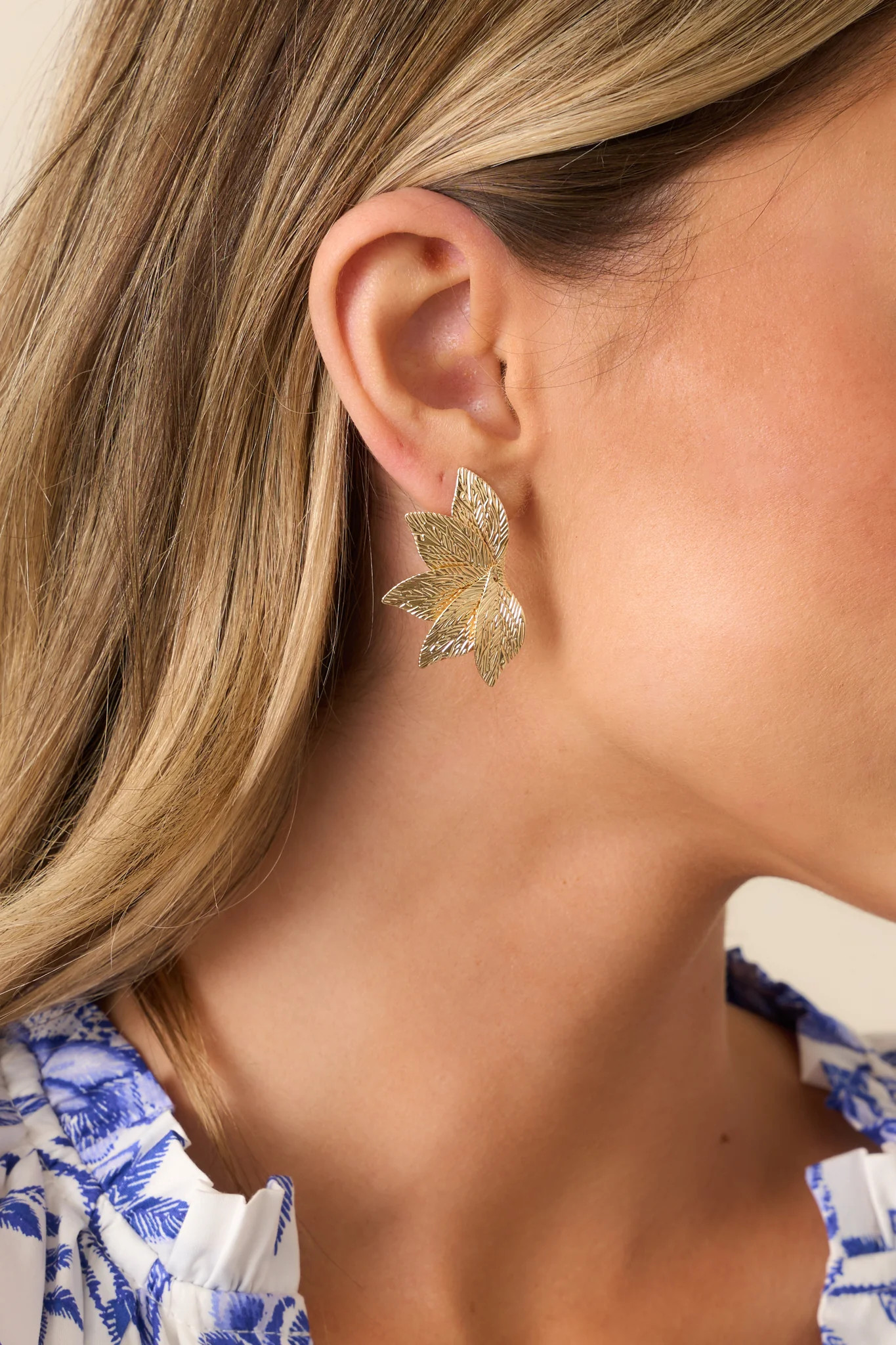 It's The Little Things Gold Leaf Earrings | Red Dress