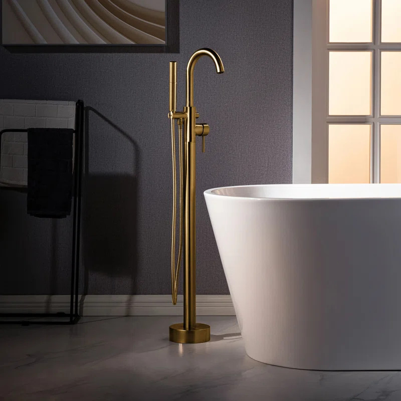 1 Handle Floor Freestanding Tub Filler with Diverter | Wayfair North America
