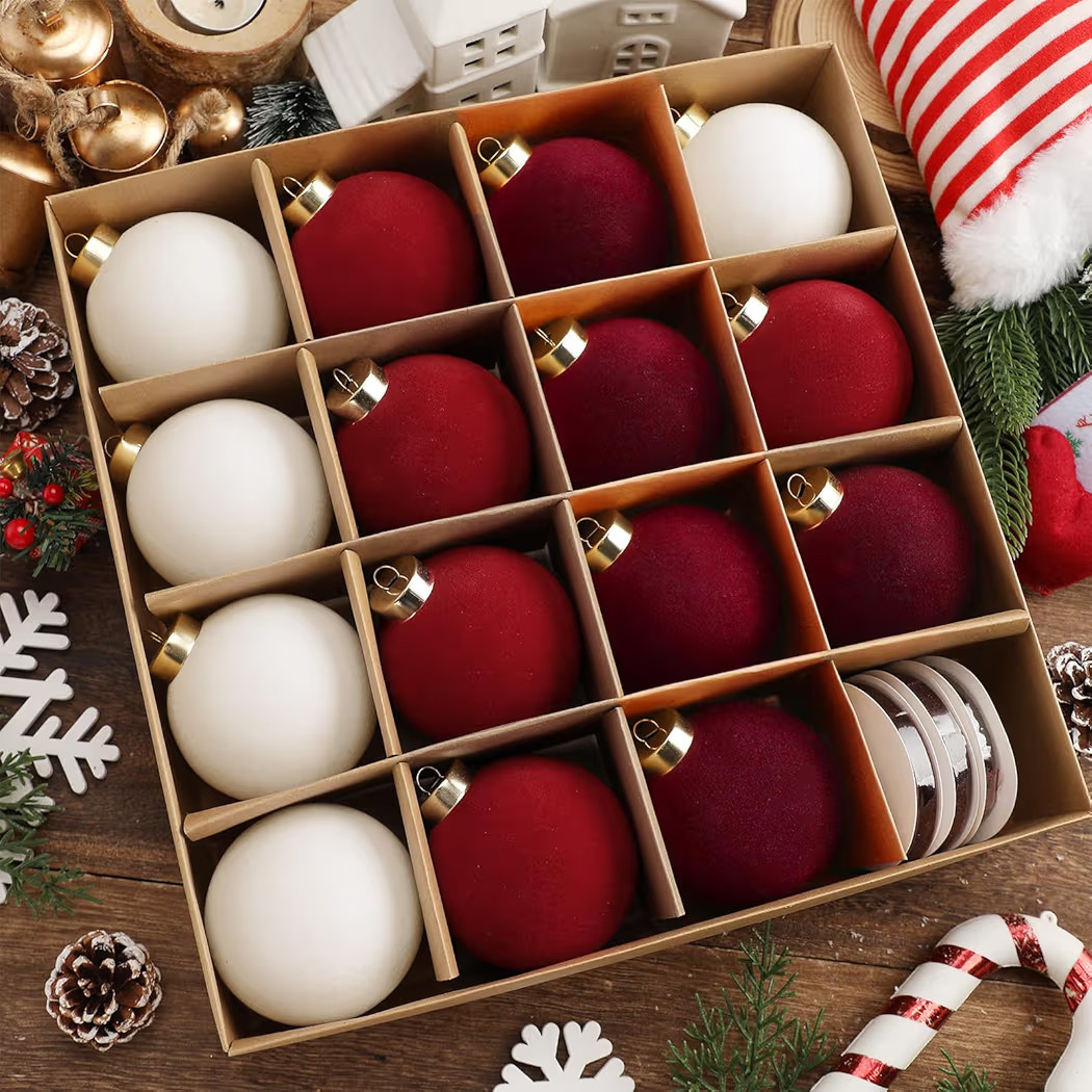 15 Pcs Velvet Christmas Ball Ornaments 3.15 Inch Flocked Christmas Tree Ornaments with 10 Yards V... | Amazon (US)