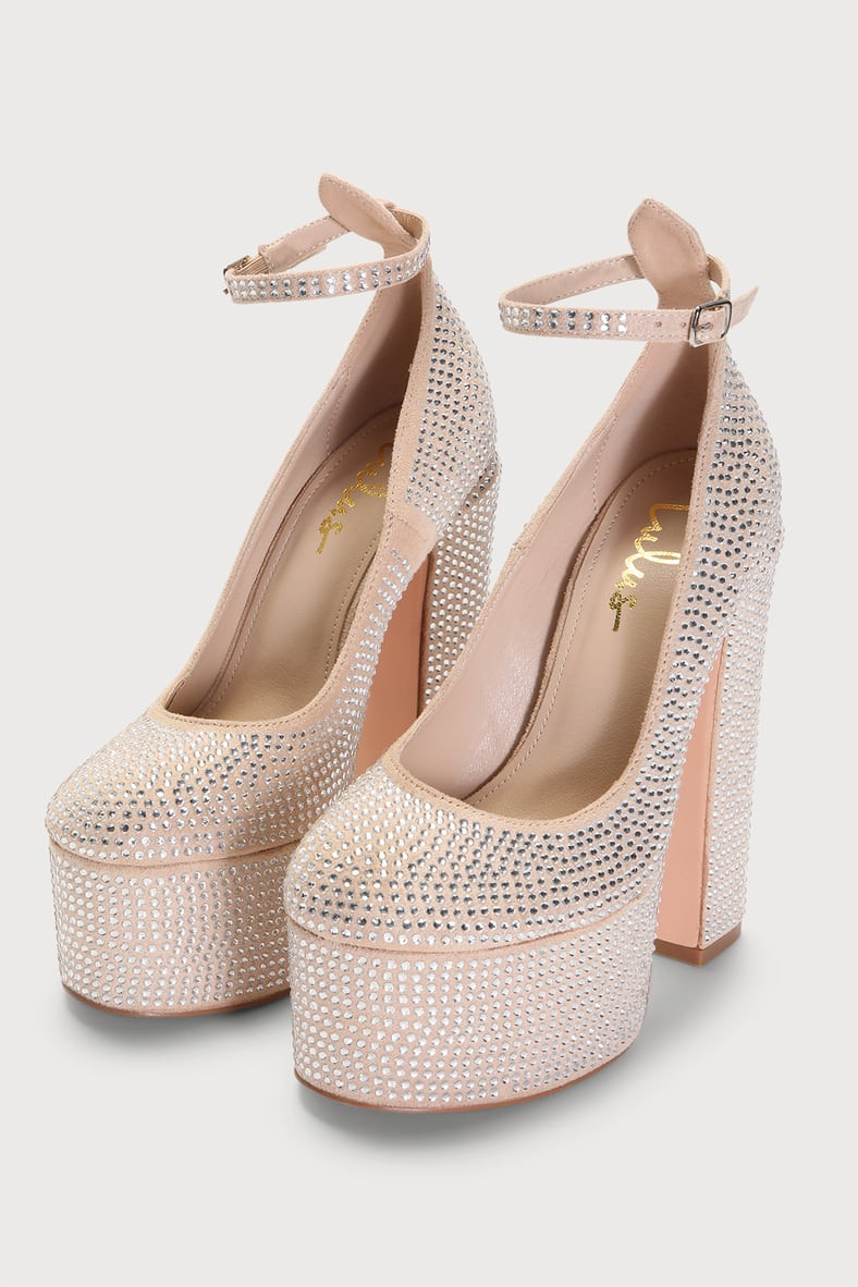 Zakai Light Nude Suede Rhinestone Platform Ankle Strap Pumps | Lulus (US)