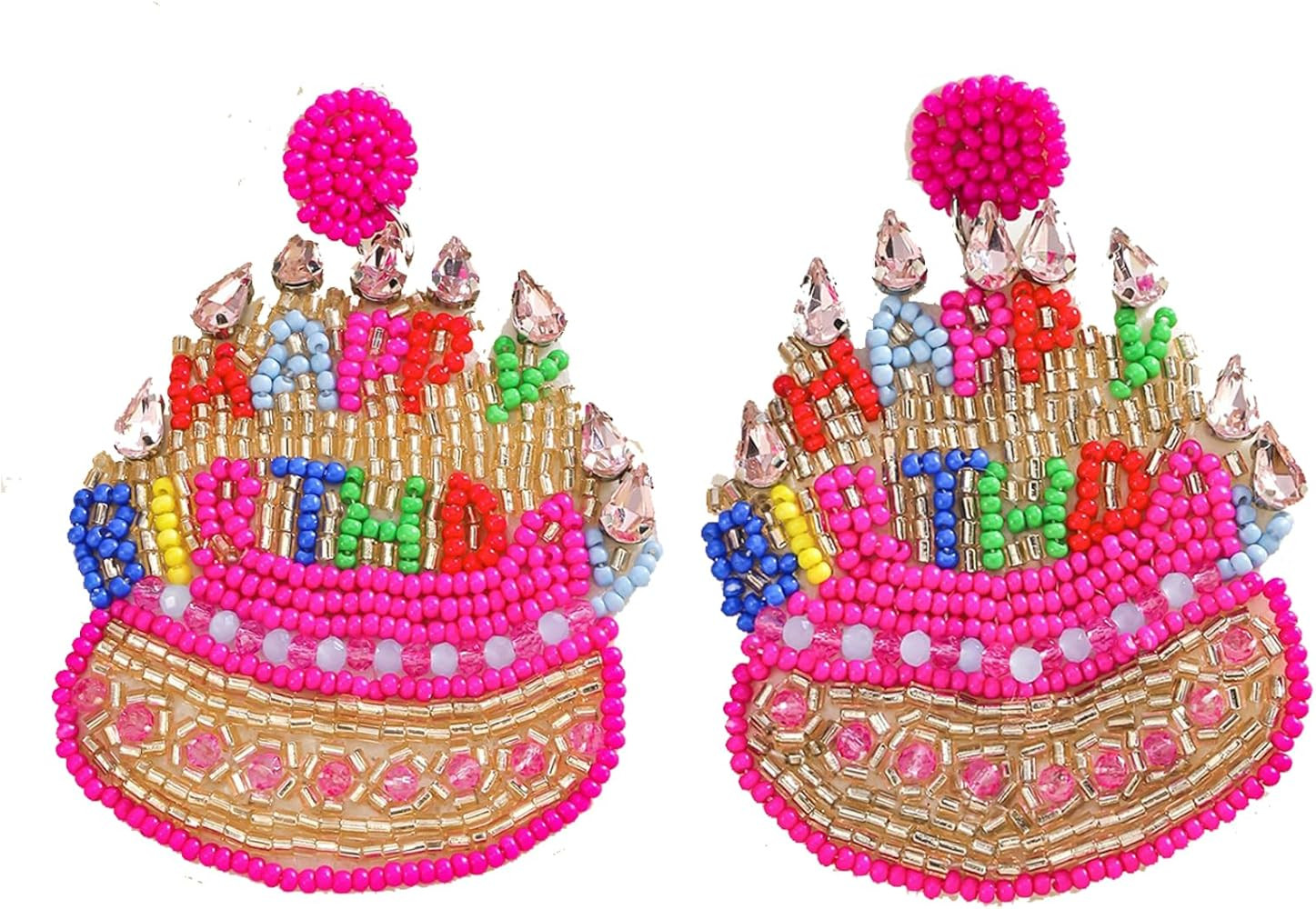 Colorful Beaded Birthday Cake Earrings for Women, Handmade Beads Cake Dangle Earring for Birthday... | Amazon (US)