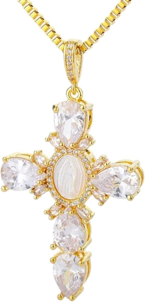 Crystal Zircon Cross Necklace For Women Choker Charm Virgin Mary Pendant Box Chain Female Jewelry... | Amazon (US)