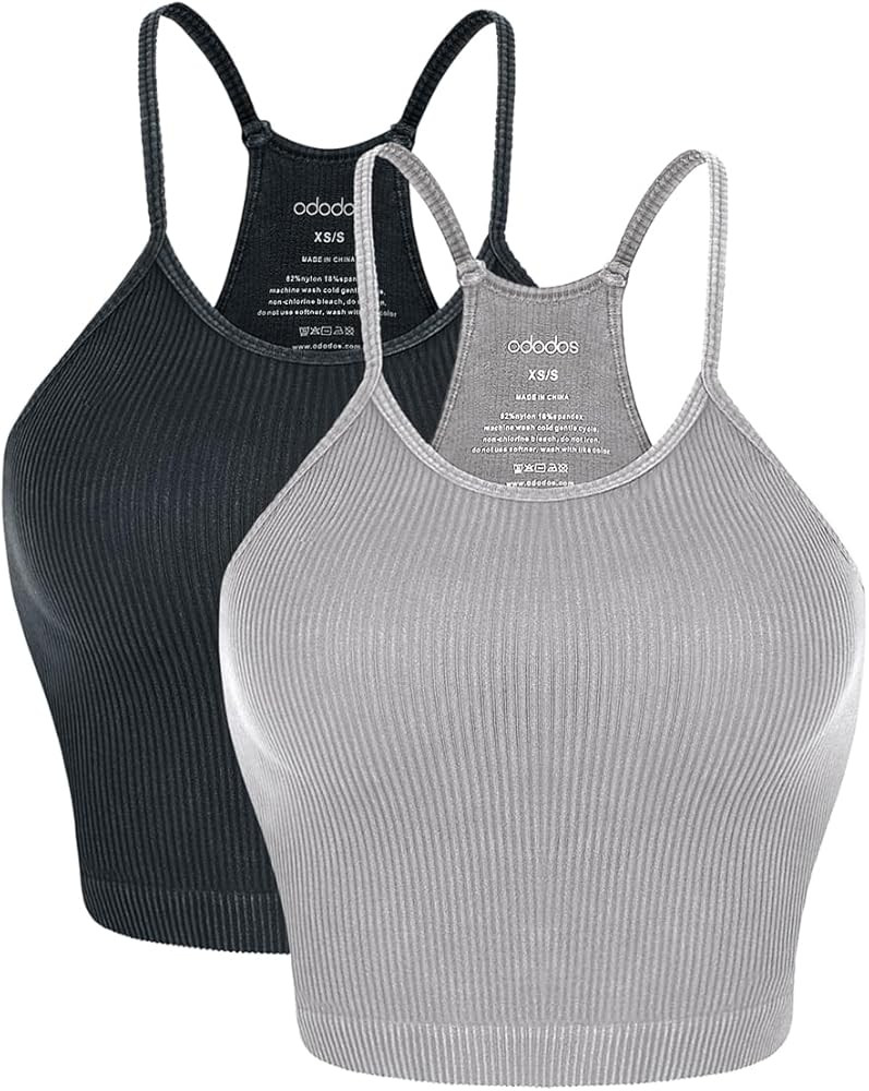 ODODOS Women's Crop 3-Pack Washed Seamless Rib-Knit Camisole Crop Tank Tops | Amazon (US)