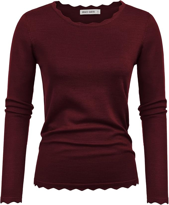 GRACE KARIN Women's High Stretchy Long Sleeve Pullover Sweater Blouse Top | Amazon (US)