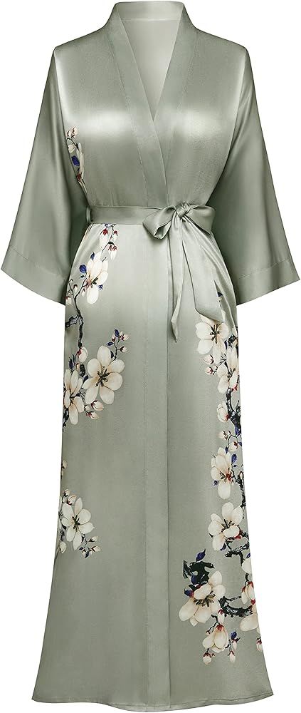 PRODESIGN Long Kimono Robe Satin Sleepwear Phoenix Handprinted Silky Kimono Nightgown Bathrobe Ki... | Amazon (US)