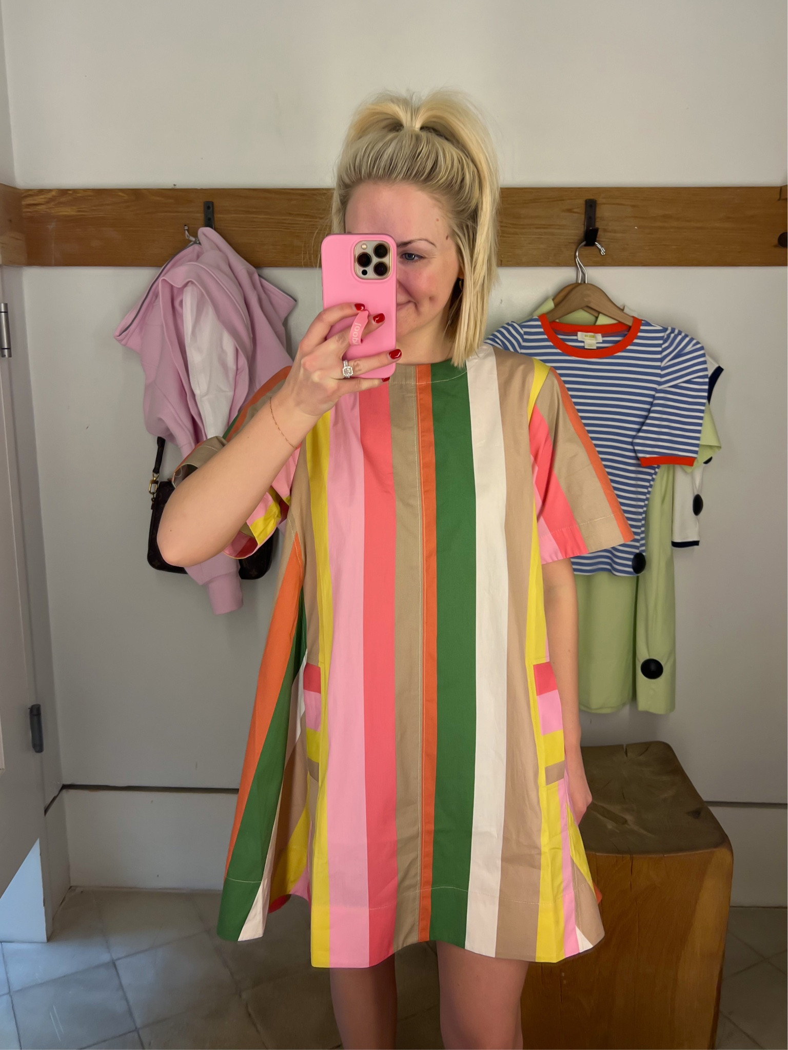 Vertical stripe dress / maeve short sleeve crewneck swing dress / pastel stripe dress / spring dress / babydoll dress
Size: XXS (size down, flowy fit) 

#LTKstyletip #LTKSpringSale