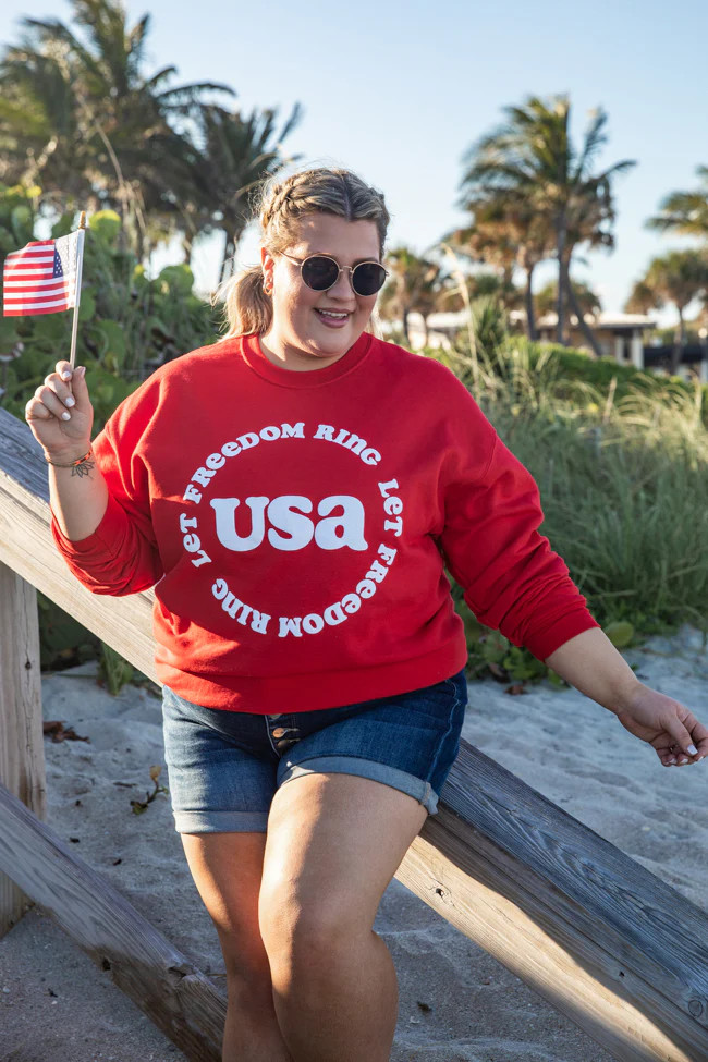 Let Freedom Ring Puff Red Graphic Sweatshirt | Pink Lily