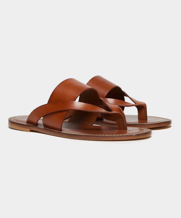 Tuscan Leather Thong Cross Sandal in Warm Cognac | Todd Snyder