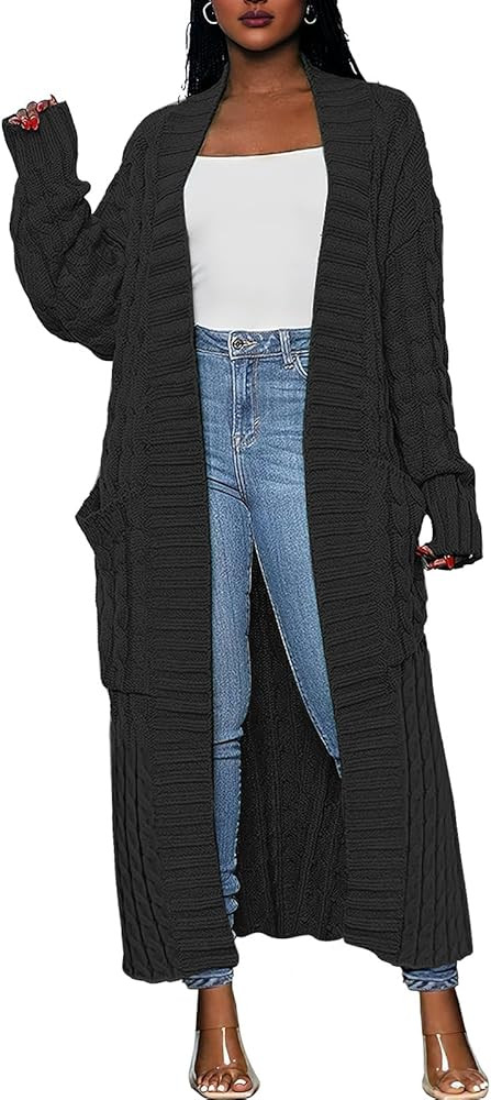 Caracilia Womens Long Cardigan Sweaters 2025 Fall Open Front Coat Long Sleeve Cable Knit Maxi Out... | Amazon (US)