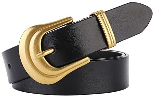 ALAIX Women's Belt Western Belts Silver Gold Buckle Black Leather Belt Pants Jeans Belts for Women | Amazon (US)