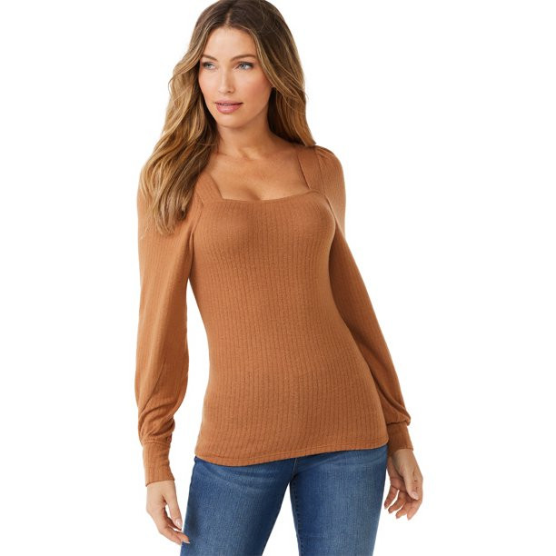 Sofia Jeans by Sofia Vergara Women's Cozy Square Neck Top - Walmart.com | Walmart (US)