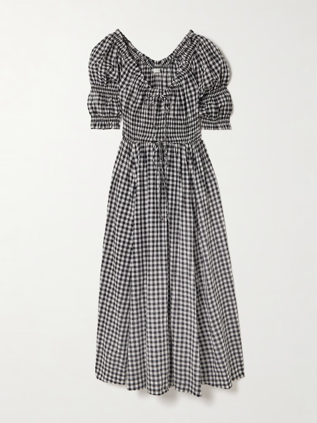 DÔEN - Ischia Shirred Gingham Cotton-voile Midi Dress - Black | NET-A-PORTER (US)