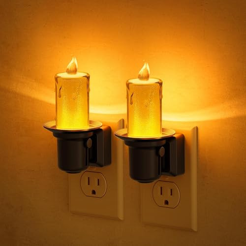 JandCase Night Lights Plug into Wall, 2 Pack Flameless Candle Night Light, 2000K Amber, Dusk to Dawn Sensor Nightlight, 0-100LM Dimmable Nightlight for Dinning Room, Living Room, Bathroom, Hallway | Amazon (US)