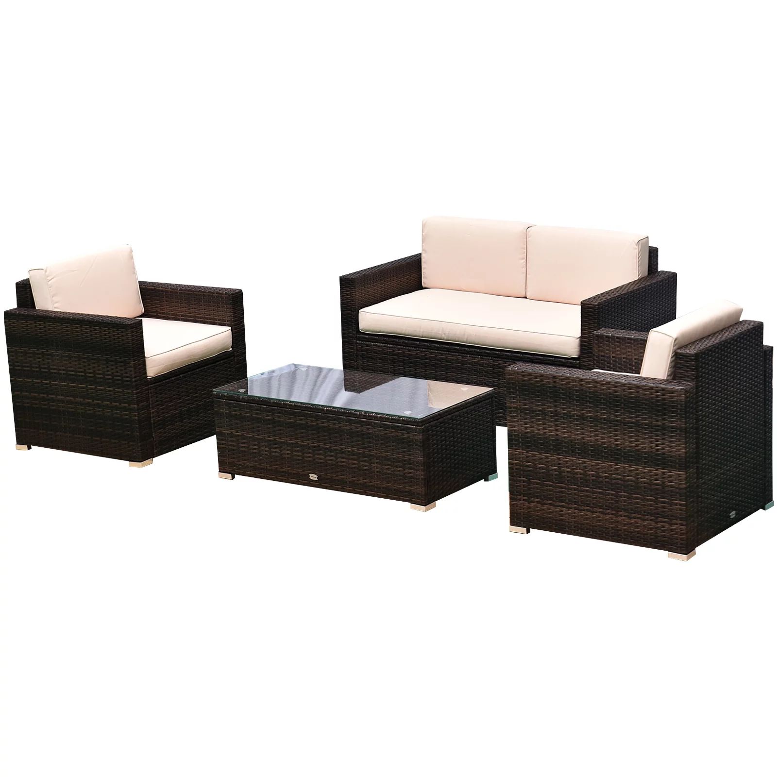 Outsunny 4 Pieces Outdoor Wicker Patio Sofa Set, Rattan Conversation Furniture with Cushions and ... | Walmart (US)