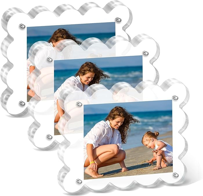 Acrylic Photo Frame 2×3inch - 3Pack Magnetic Picture Frames with 10+10mm Thick Block, Scalloped ... | Amazon (US)
