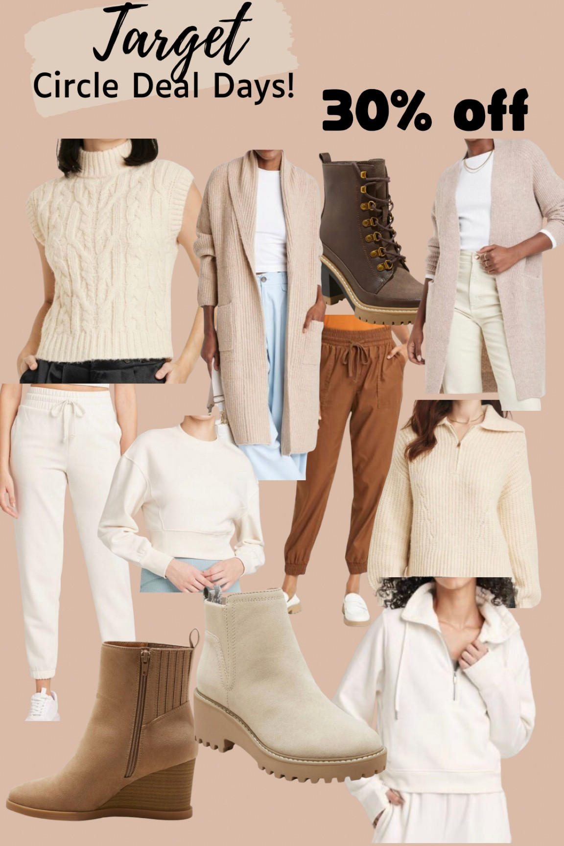 So many great Target deals right now during deal days. All of these are 30% off. Fall fashion • Target deals • Target finds • fall boots • neutrals • neutral sweaters • cardigan • joggers 

#LTKSeasonal #LTKsalealert #LTKfindsunder50
