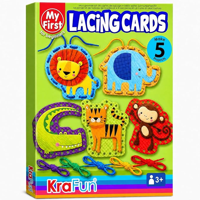 KRAFUN Safari Animal Beginner Lacing Cards Age 3+ | 5 Projects | Amazon (US)