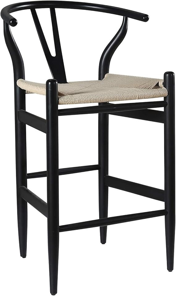 Amazon Brand – Stone & Beam Wishbone Counter-Height Barstool, 38.2"H, Beech Wood, Black / Natur... | Amazon (US)