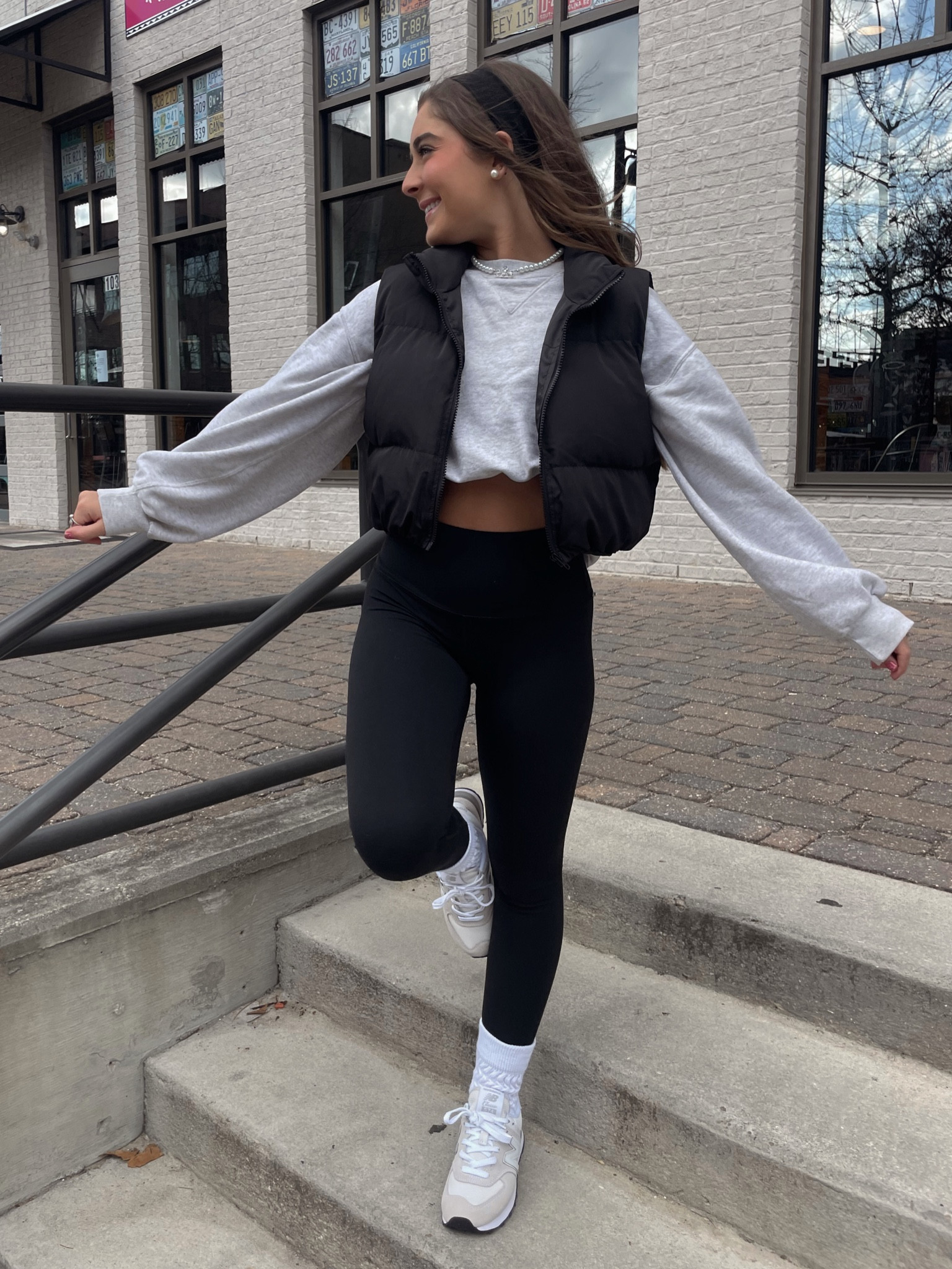 Cutie on the go outfit! 🖤👼🏼 slouch socks. New balance 574 core. Puffer vest outfits. Pinterest girl outfit inspo. Winter outfit inspo. Headband outifts. Travel outfits. Airport outfits  

#LTKunder50 #LTKstyletip #LTKunder100