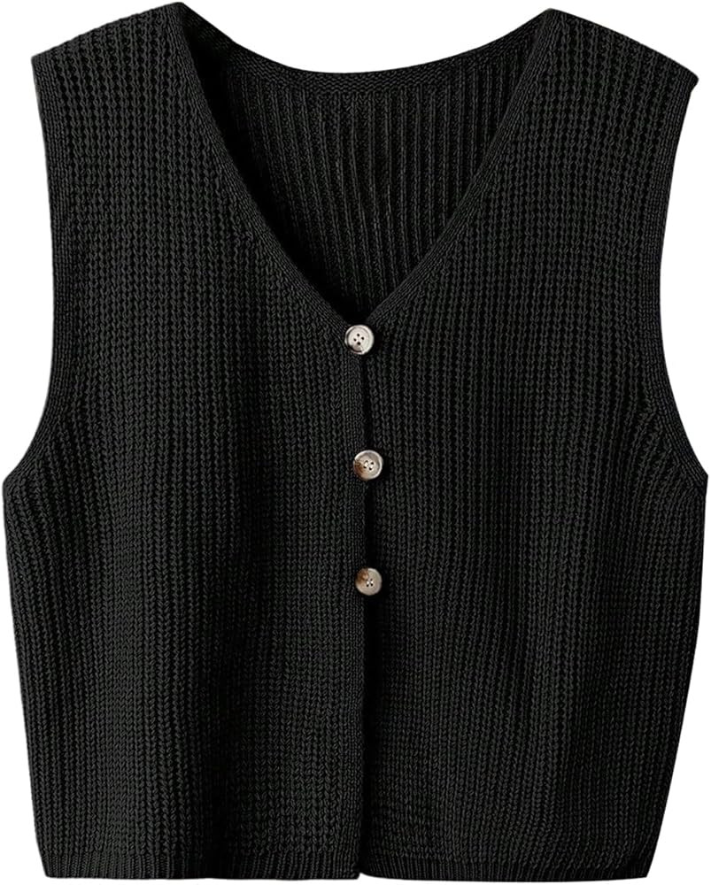 Floerns Women's Plus Size V Neck Sweater Vest Button Up Sleeveless Knitted Pullover Tank Tops | Amazon (US)
