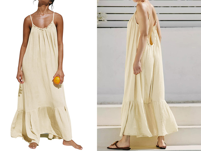 Amazon.com: R.Vivimos Women's Summer Cotton Maxi Dress Adjustable Spaghetti Strap Boho Casual Bac... | Amazon (US)