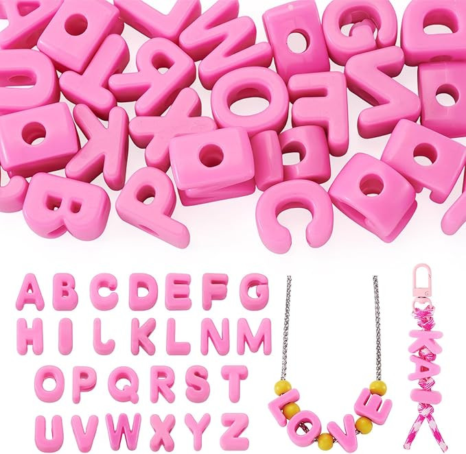 FASHEWELRY 26Pcs Pink Slide Letter Beads Large Hole Alphabet Block Bead Charms Acrylic 3D Chunky ... | Amazon (US)