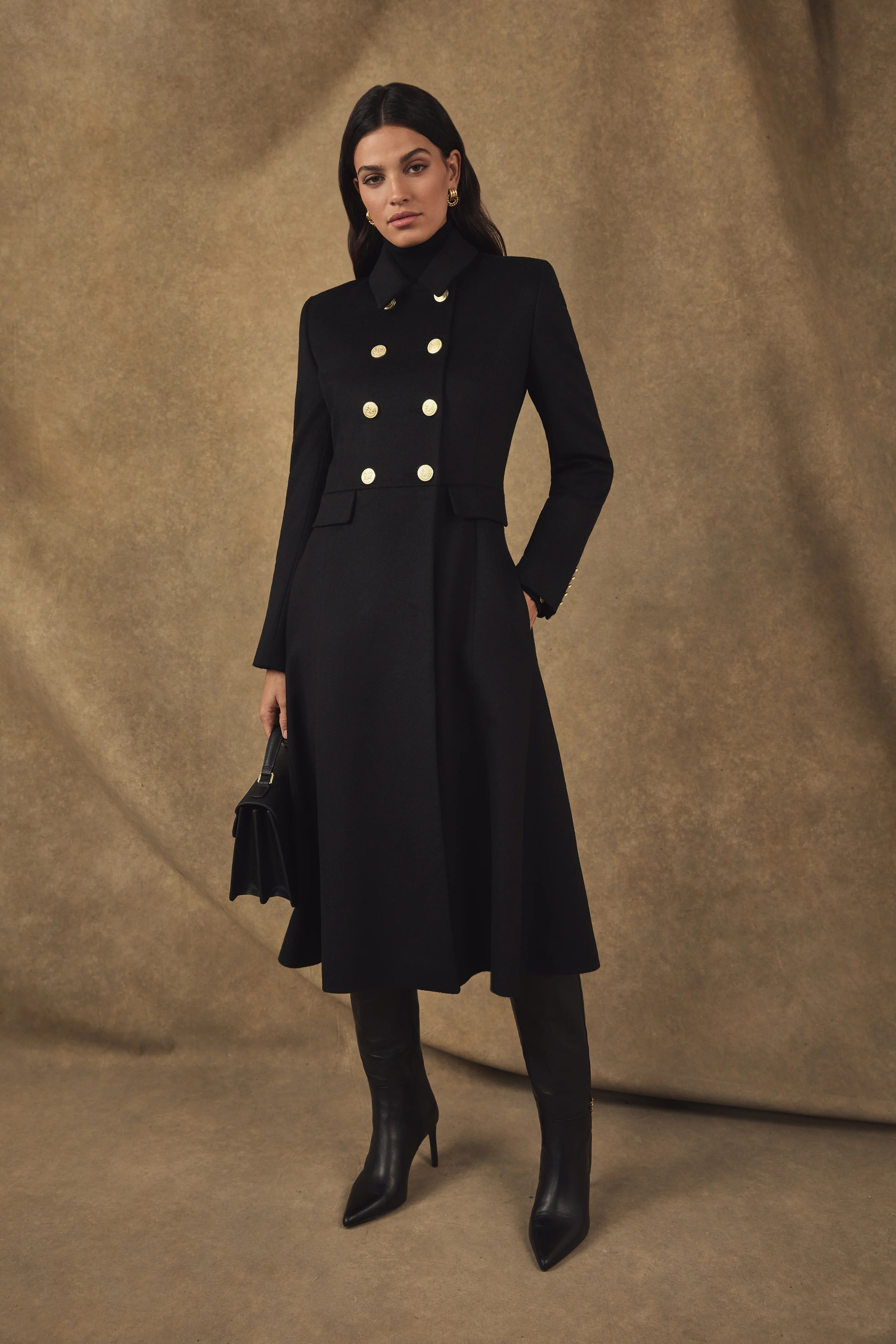 Windsor Fit & Flare Coat (Soft Black) | Holland Cooper
