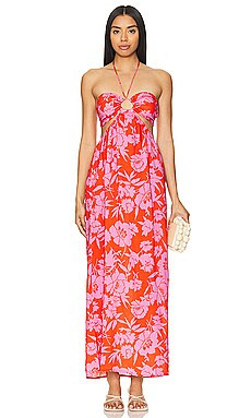 Line & Dot Jennie Midi Dress in Pink & Red from Revolve.com | Revolve Clothing (Global)