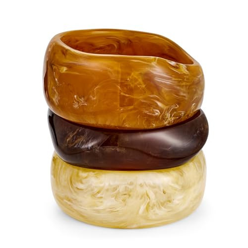 WOWORAMA 3pcs Brown Chunky Acrylic Bangle Bracelets Set for Women: Tortoise-Inspired Marbled Swirls, Stackable, Statement, No Clasp, 8 Inches, One Size | Amazon (CA)
