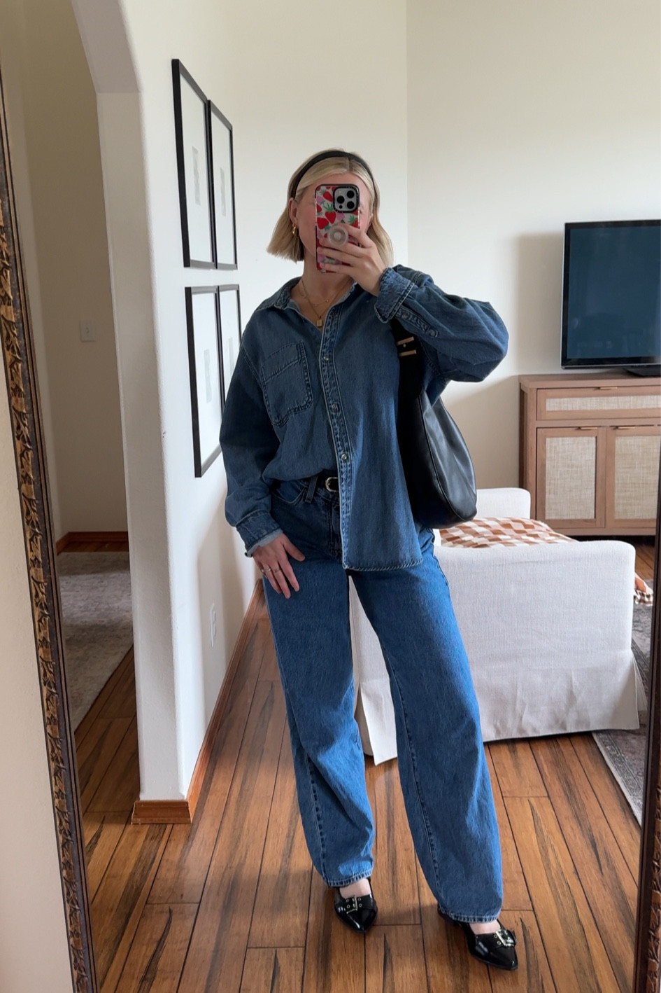 Denim shirt is target but sold out, linked a super similar one! Jeans wearing a 25 could have sized down they are loose in the waste. Black purse is old from Walmart. Sized down 1/2 size in target shoes! 

#LTKItBag #LTKSeasonal #LTKFallSale