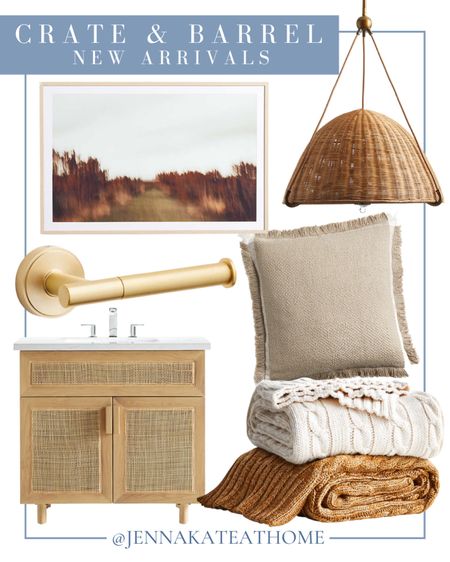 Comfy and cozy new arrivals from Crate & Barrel, including throw pillows and blankets, fall artwork, rattan light fixture, bathroom vanity and hardware

#LTKhome #LTKSeasonal