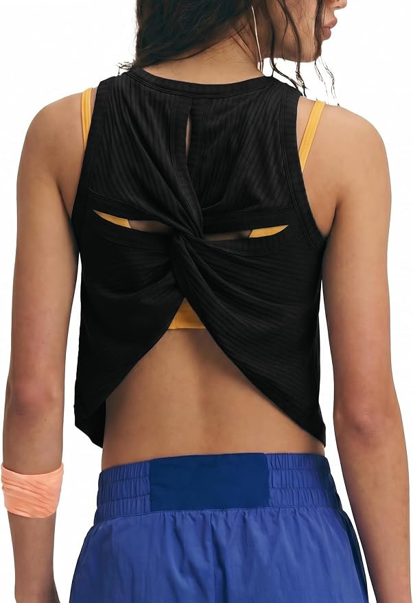 Womens Workout Tank Top Summer Sleeveless Ribbed Criss Cross Athletic Yoga Going Out Tee Tops | Amazon (US)