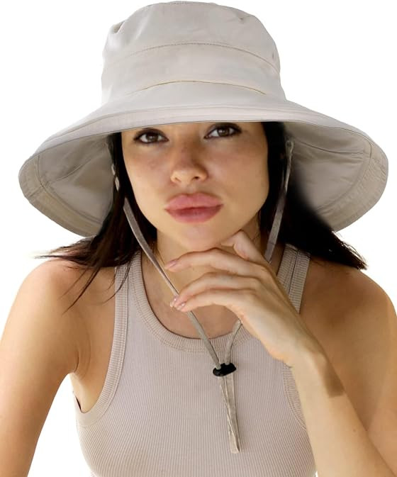 Sun Hats for Women Gardening Hat Wide Brim Ponytail Beach Sun Protection Breathable Cotton Summer... | Amazon (US)