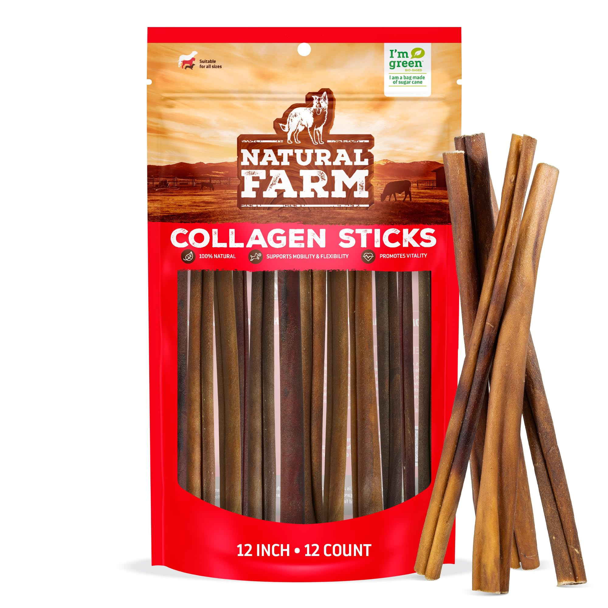 Natural Farm Odor-Free Collagen Chews, (12-Inch, 12-Pack), Long Lasting Bully Sticks & Rawhide Al... | Amazon (US)