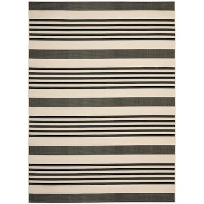 Safavieh  Courtyard Dobby 8 x 10 Black/Bone Outdoor Stripe Area Rug | Lowe's