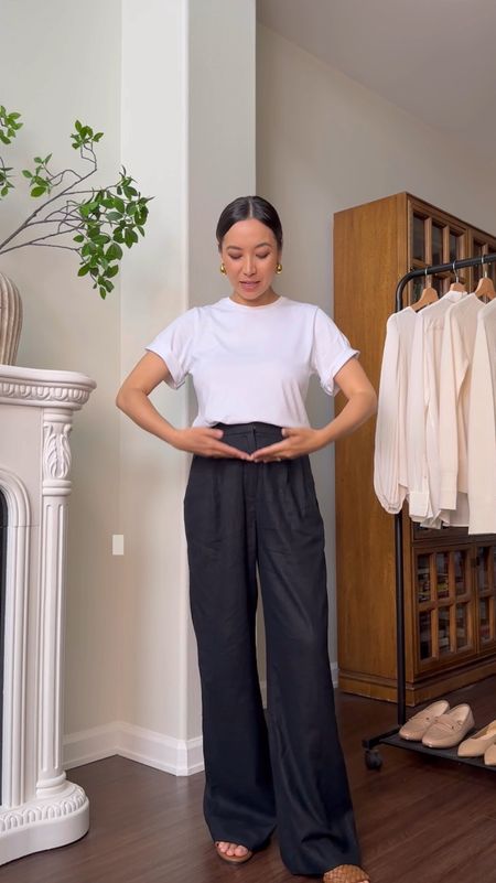 A perfect relaxed white tshirt! I also linked the more fitted version of this tee 

Nordstrom tee xs
Abercrombie linen trousers true size 25 standard [sized up to 27 for maternity wear — though no stretchy in waistband so I’d recommend the Eileen Fisher pants for a stretchy waistband option] 

Spring outfit / spring travel outfit / casual minimal style 

#LTKstyletip #LTKfindsunder100 #LTKSeasonal