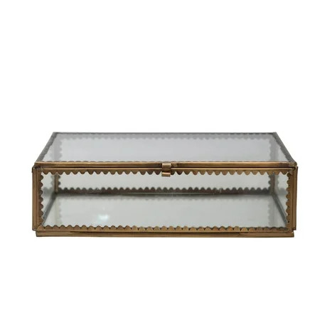 Creative Co-Op Long Brass and Glass Display Box with Scalloped Edges and Antique Finish Brass Color | Walmart (US)
