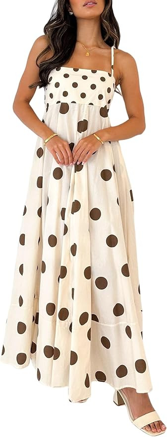 Women Boho Floral Maxi Dress Spaghetti Strap Smocked Back Flowy Dress Sleeveless Aline Long Sundr... | Amazon (US)