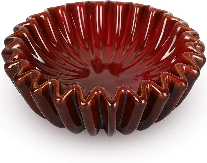 Red Ceramic Large Decorative Bowl 7.9" Modern Scalloped Ruffle Home Decoration Accent Bowl Handcr... | Amazon (US)