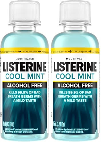 Listerine Alcohol Free Mouthwash, Less Intense Alcohol-Free Oral Care Formula for Bad Breath, Cool Mint Flavor, 3.2 fl. oz (Pack of 2) | Amazon (US)