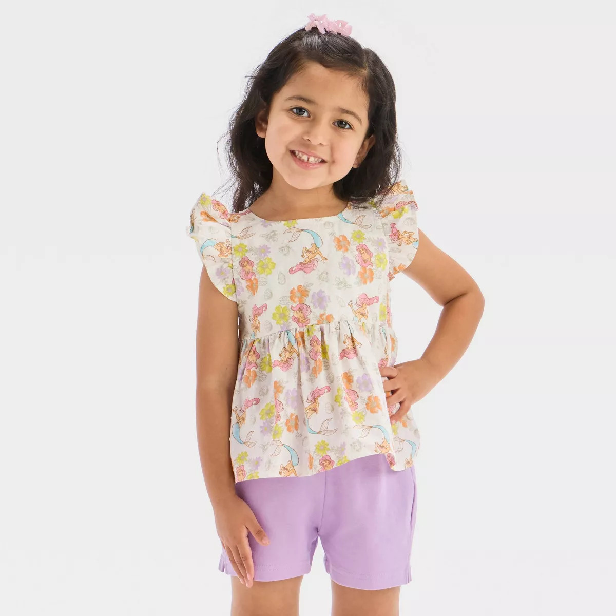 Toddler Girls' 2pc Disney Ariel The Little Mermaid Swiss Dot Top & Woven Shorts Set - Purple 5T | Target