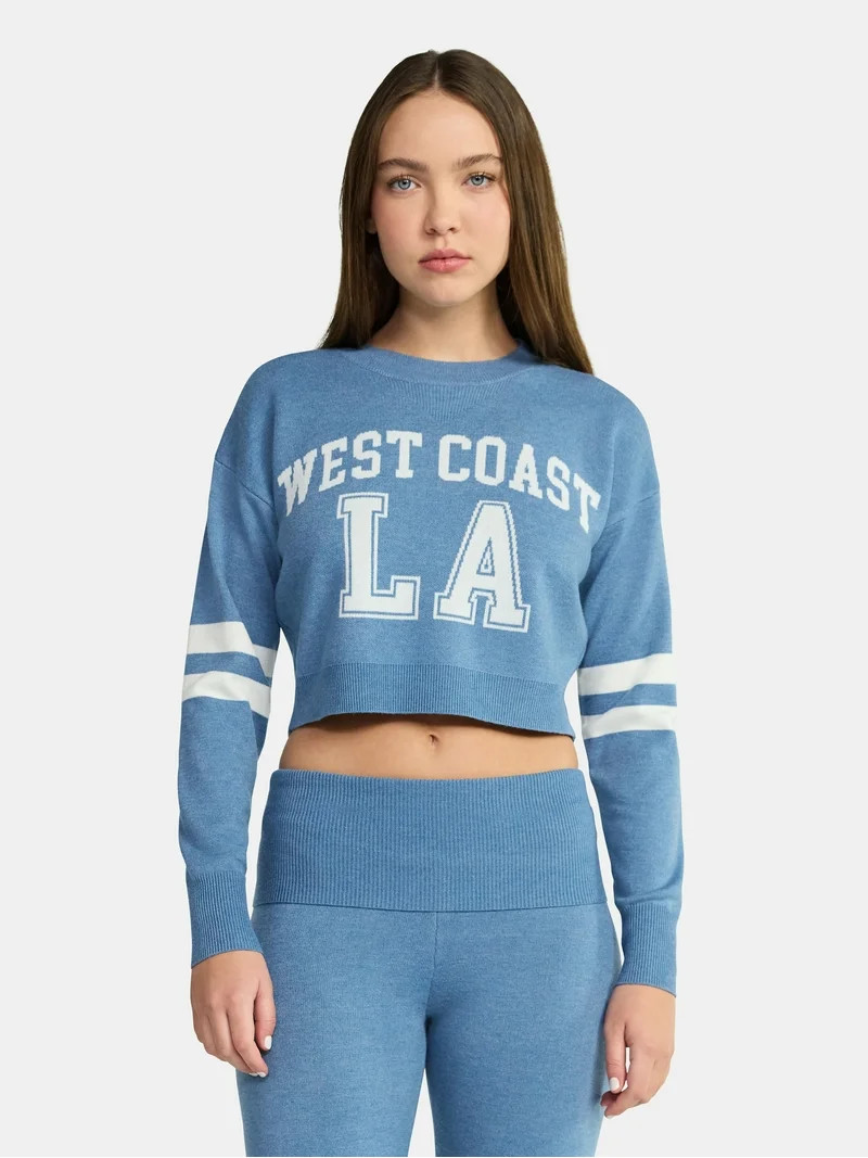 No Boundaries Varsity Crewneck Pullover, Women's | Walmart (US)